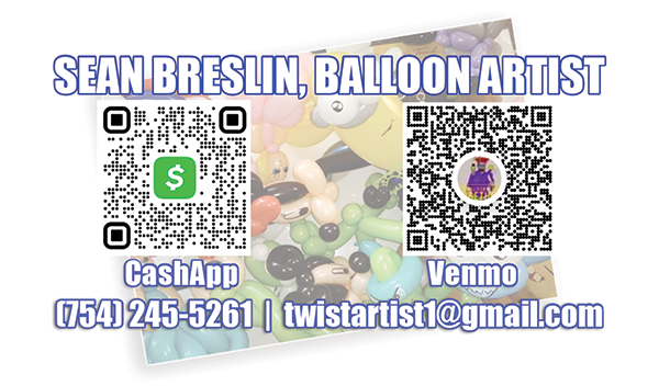 Sean Breslin, Balloon Artist, Business Card Back